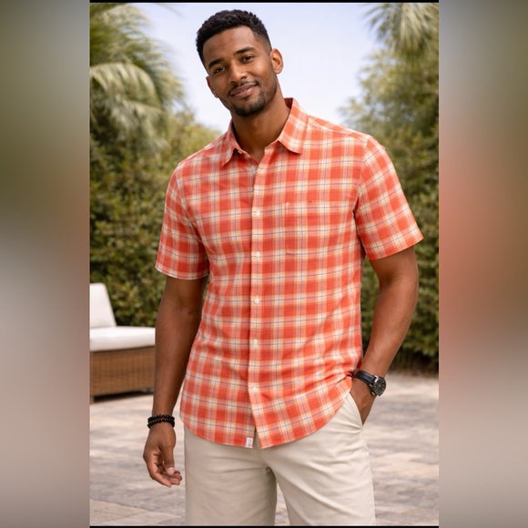 Mutual Weave Other - Men's Casual Orange Plaid Button-Down Shirt
